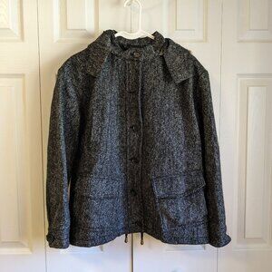 WEARMASTER Field Jacket Women Small Tweed Black Wool Blend Hood Zip Toggles Boxy